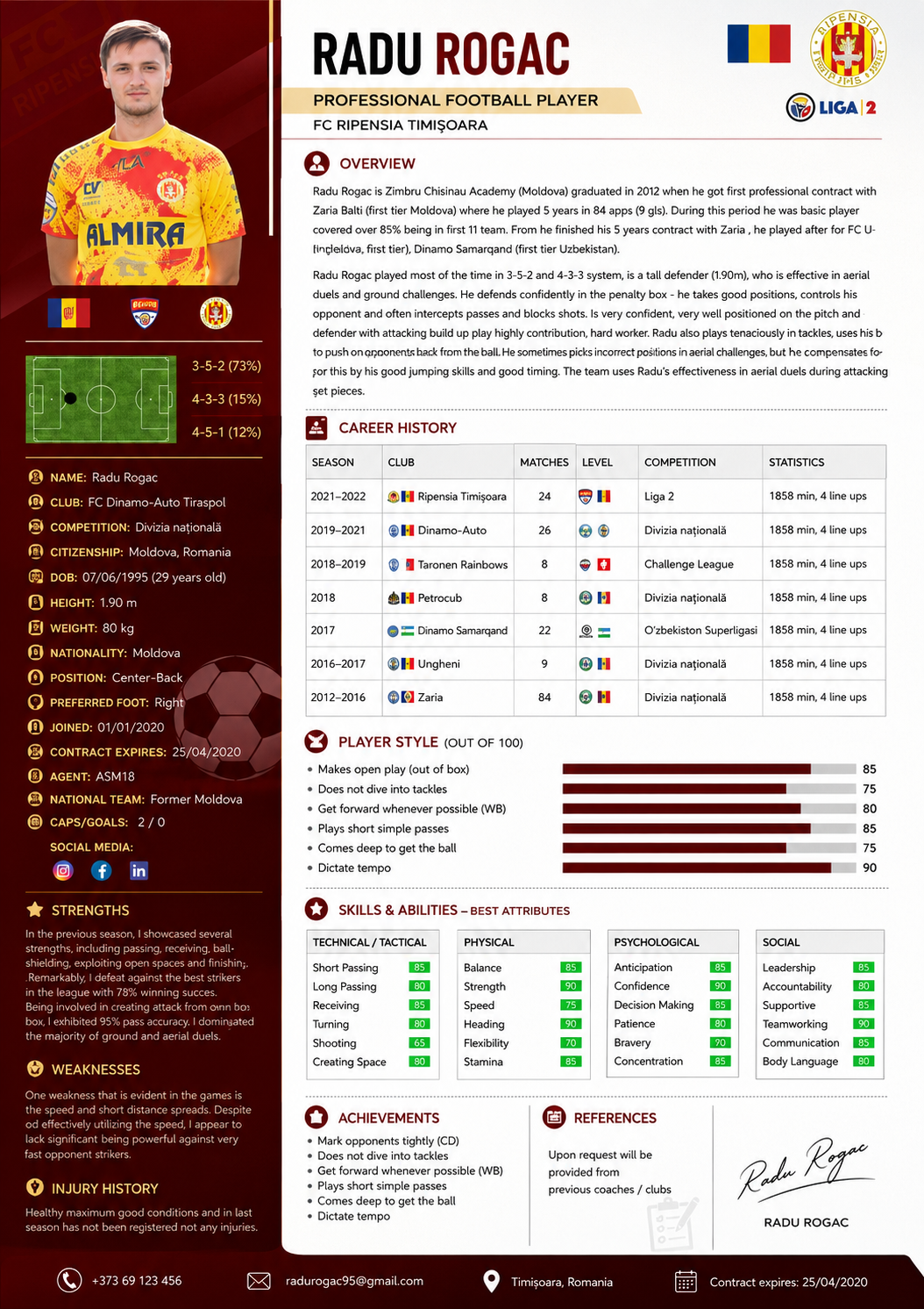 CUSTOMISED FOOTBALL CV WRITING